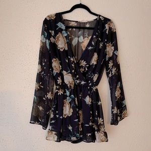 Floral dark blue romper